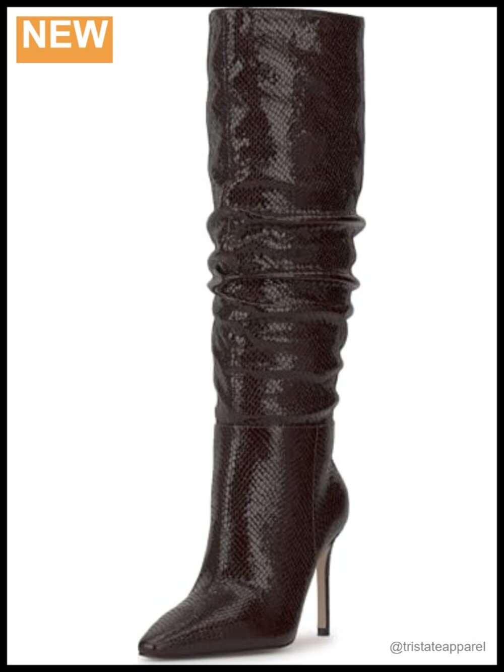 Faux Leather Knee High Stiletto Heel Boots Pointed Toe Zip